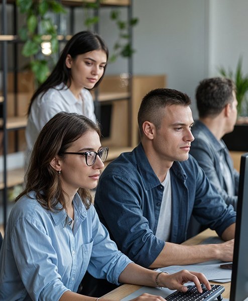 Students practising in a hands-on cybersecurity lab